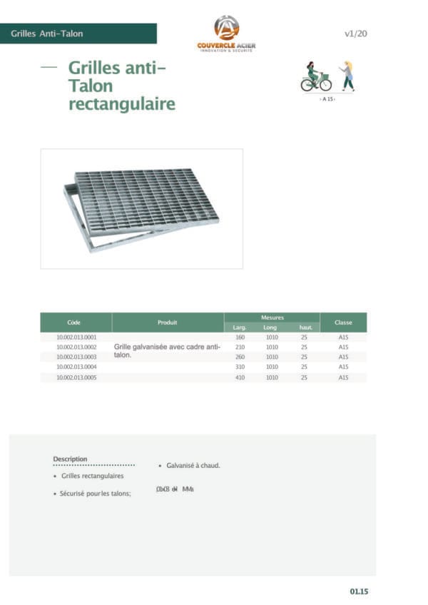 GRILLE CAILLEBOTIS  ANTI TALON  A 15 ACIER GALVANISÉ – Image 2
