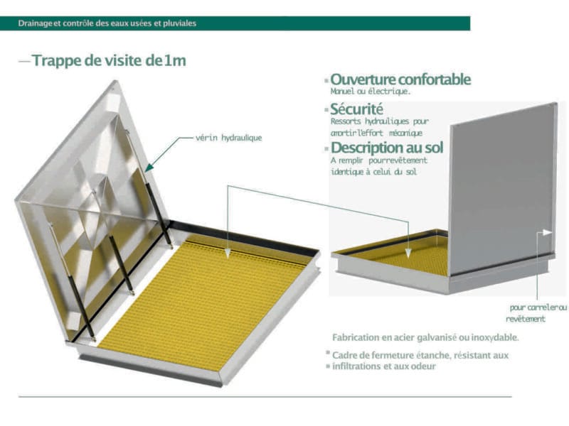 Trappe de visite  à carreler à vérin 1000x1000x65 mm